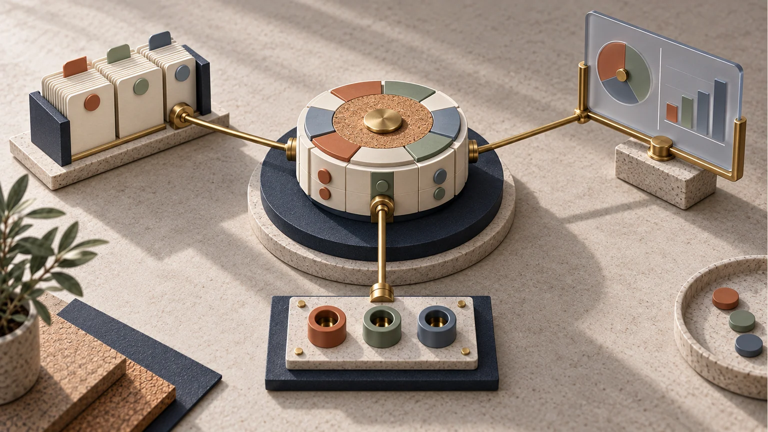 Un núcleo modular de cálculo actuarial conecta la misma lógica con una biblioteca, una interfaz de servicio y un tablero.